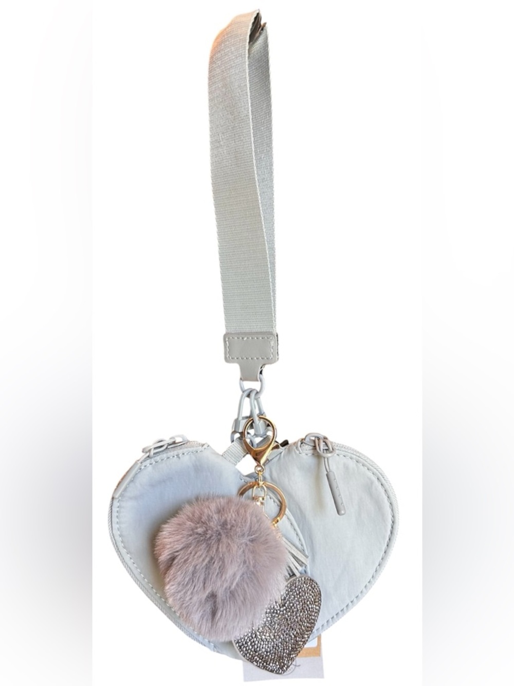 Ampere Creations Heart Wristlet Keychain with Pom Pom & Sparkle Charm. NWT